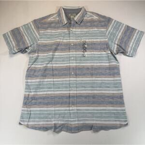 Bob Timberlake Shirt Mens Large Striped Blue Short Sleeve Button Up Cotton